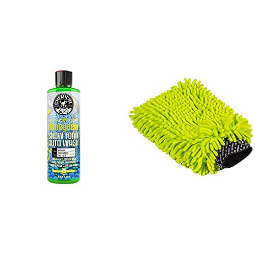 Chemical Guys CWS-110-16 Honeydew Snow Foam Car Wash Soapwith Chemical Guys Chenille Premium Scratch-Free Microfiber Wash Mitt,, MIC493, Lime Green