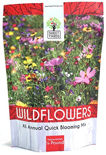 Bulk Wildflower Seeds Annual Quick Blooming Mix - 1/4 Pound Bag - Over 30,000 Open Pollinated Seeds