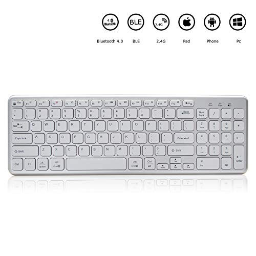 Bluetooth Keyboard, RollingStone Full Size switchable Multi-Device Wireless LE Keyboard with Numeric keypad for Mac,Windows, iOS, Android and Other Mobile Devices (White)