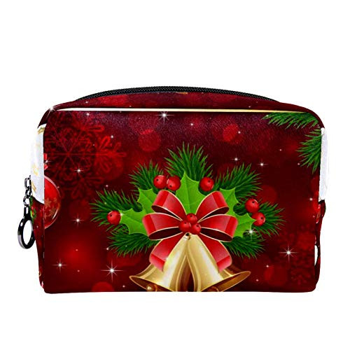 Makeup Toiletry Bag for Women Girls Purse Cosmetic Travel Kit Organizer Bell Ball Snowflakes
