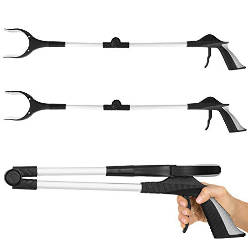 Vive Folding Reacher Grabber 32" (Pair) - Extra Reach Extender - Heavy Duty Mobility Grip Hand Aid - Extra Long Handled Tool - Trash Litter Picker, Garbage Garden Nabber Handle, Disabled Handicap Arm