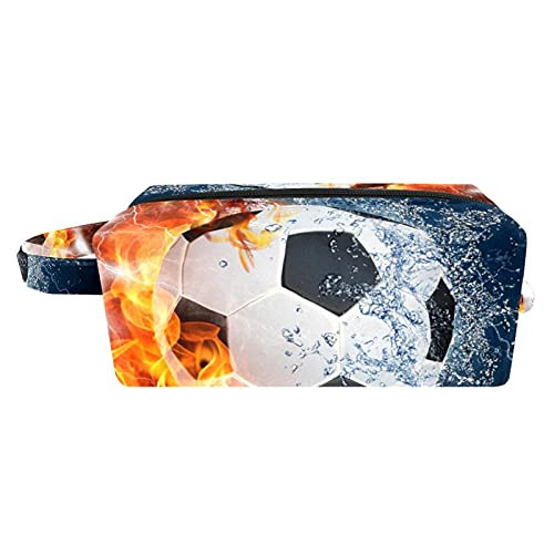 Makeup Bag Travel Cosmetic Bag Football On Fire Toiletry Bag Organizer Pouch with Zipper and Handle Makeup Bag Travel Cosmetic Bag Football On Fire Toiletry Bag Organizer Pouch with Zipper and Handle