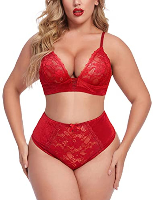 Avidlove Sexy Lingerie for Women Set High Waisted Lace Bra and Panty Two Piece Velvet Plus Size Lingerie Wine Red,XX-Large Avidlove Sexy Lingerie for Women Set High Waisted Lace Bra and Panty Two Piece Velvet Plus Size Lingerie Wine Red,XX-Large