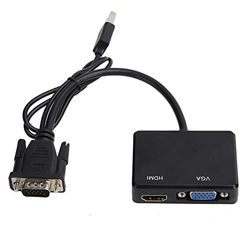 VGA to HDMI VGA Adapter, VGA to VGA HDMI Splitter Converter Support Dual Display Adapter, Support Dual Display Adapter, HDMI VGA Adapter for Computer, Monitor, Projector-Black-