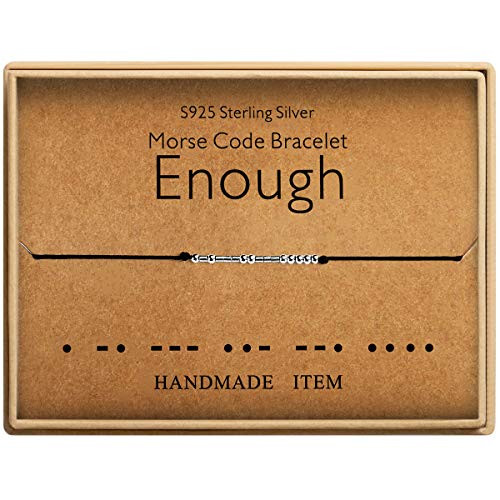 Enough Bracelet Morse Code Jewelry Gift for Her Sterling Silver Beads on Silk Cord inspirational Gift for Women