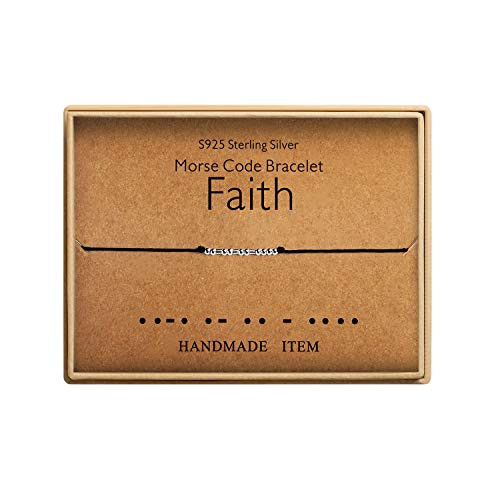 Faith Bracelet Morse Code Jewelry Gift for Her Sterling Silver Beads on Silk Cord inspirational Gift for Women