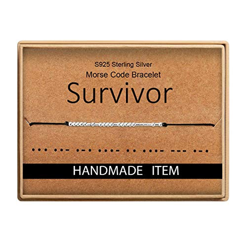 Survivor Morse Code Bracelet S925 Sterling Silver Beads on Silk Cord Inspirational Gift for Her
