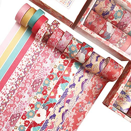 12 Rolls Washi Tape Set, Cherry Blossoms Floral Pattern Washi Masking Tape for Scrapbook, Planners, Bullet Journals, DIY, Crafts, Bullet Journal, DIY, Gift Wrapping
