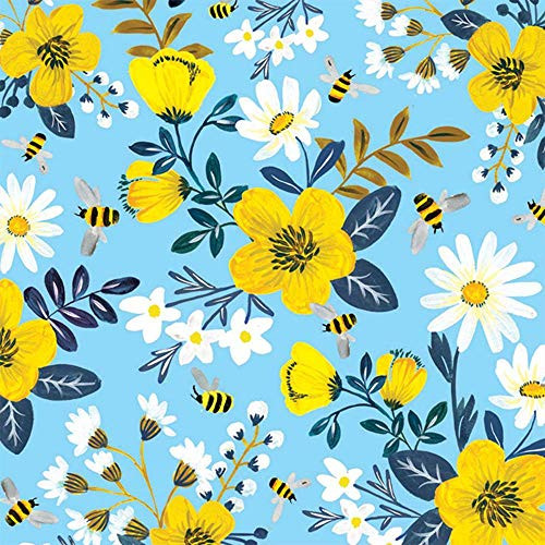 Tissue Paper for Gift Wrapping with Design -Bumble Bees and Daisies-, 24 Large Sheets -20x30-