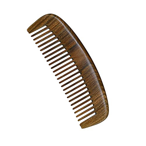 Natural Green Sandalwood Hair Comb for Straight  and  Curly hair Wooden Comb - NO SNAGS, NO STATIC, NO TANGLE -Oval Wide Tooth comb-