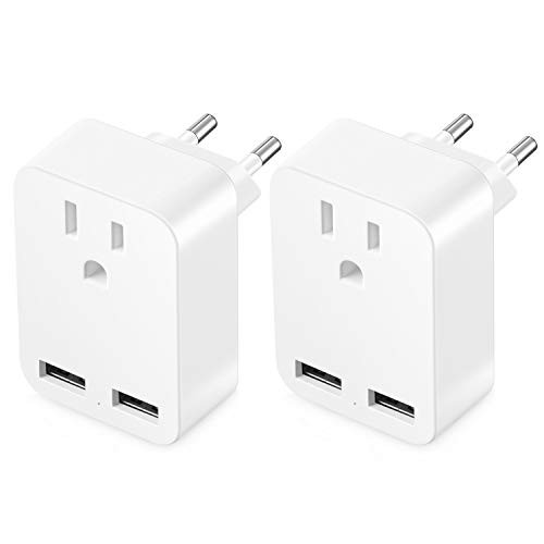 European Travel Plug Adapter,XZOLMO International Power Adapter with 2 USB Ports,Europe to US Converter for EU,Italy,Germany,Spain,France,Iceland,Greece,Israel etc?2-Pack?. European Travel Plug Adapter,XZOLMO International Power Adapter with 2 USB Ports,Europe to US Converter for EU,Italy,Germany,Spain,France,Iceland,Greece,Israel etc?2-Pack?.