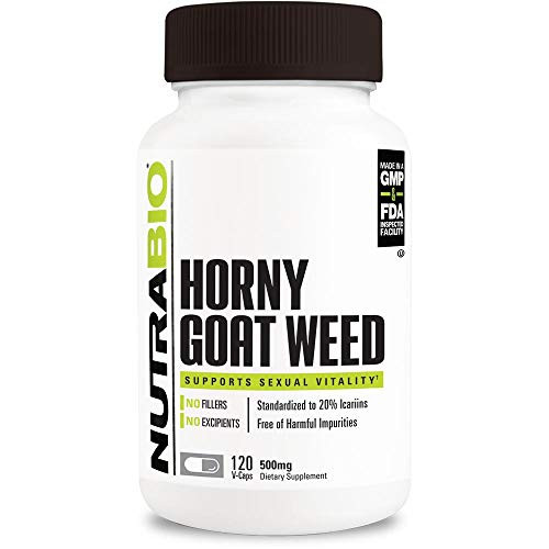 NutraBio Horny Goat Weed, Supports Vitality, 500mg per Capsule - 120 Vegetable Capsules