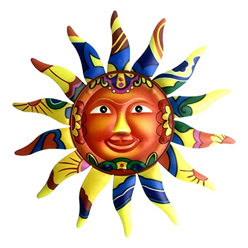 Metal Sun Wall Art Decor 12.7 Inch, Colorful Sun Face Sculptures and Statues for Hanging Indoor and Outdoor Home Garden Decoration -Yellow- Metal Sun Wall Art Decor 12.7 Inch, Colorful Sun Face Sculptures and Statues for Hanging Indoor and Outdoor Home Garden Decoration -Yellow-
