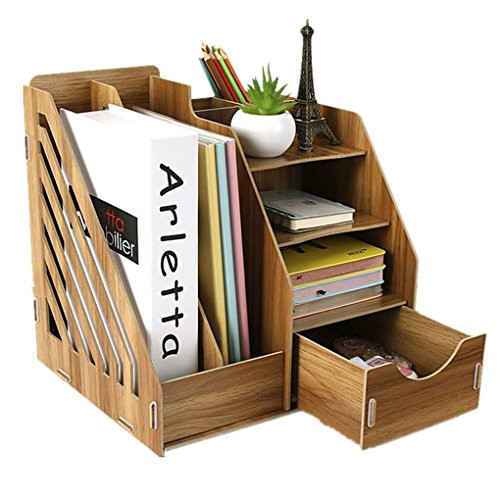 Desktop Organizer File Shelf Folder Pen Holder All-in-One Accessories Sorter Storage Container Box with Drawer for Paper Letters Mail Books Makeups Stationery Office Supplies Home School