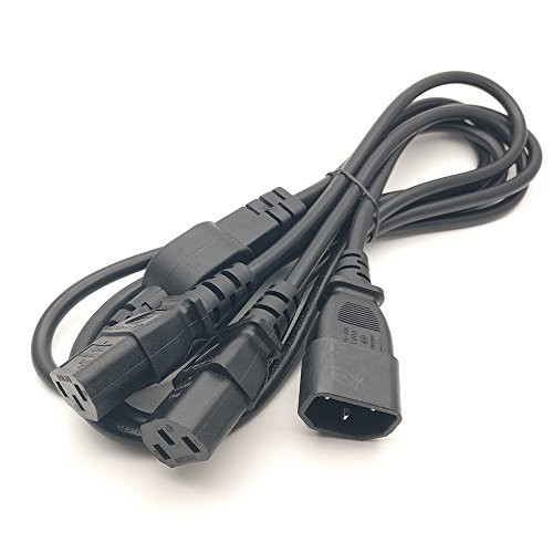 Tekit C14 to 2X C13,-3.3ft/1m- IEC320 C14 Male to Dual 5-15R C13 Female Power Y Splitter Adapter Cable Cord, IEC C14 Male Plug to 2X IEC C13 Female Socket Y Split Power Extension Cable