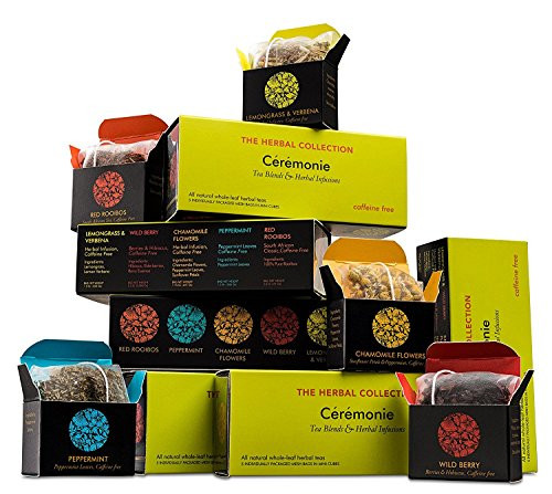 Ceremonie Premium Tea Gift Box - 30 Count - 5 Individually Wrapped Mesh Bags of 5 Rich Flavors of Herbal Teas and Tea Blends Per Pack (6 Pack) - The Herbal Variety Sampler Collection