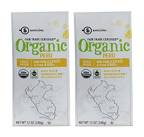 BARISSIMO Organic PERU Whole Coffee Beans Medium Roast Fair Trade Certified 100% Arabica Single Origin San Andres Estate 4,500ft