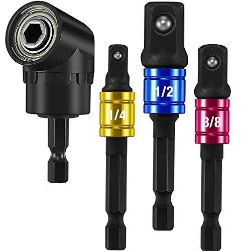105 Degree Right Angle Driver Extension Screwdriver Drill Attachment plus plus3Pcs 1/4" 3/8" 1/2" Impact Grade Socket Wrench Adapter Extension Set,for Universal Socket,Impact Driver Bit Set,Right Angle Drill