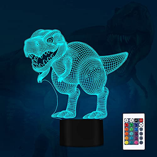 Dinosaur Night Light for Kids, Robot Dino 3D Illusion Lamp 16 Colors Changing Touch  and  Remote Control Dinosaur Decor Boys Room for Child Baby