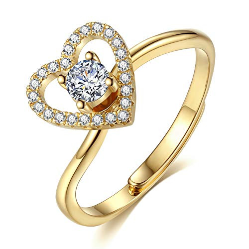 VIKI LYNN Heart Rings for Women 925 Sterling Silver CZ Adjustable Promise Rings Size 7 VIKI LYNN Heart Rings for Women 925 Sterling Silver CZ Adjustable Promise Rings Size 7