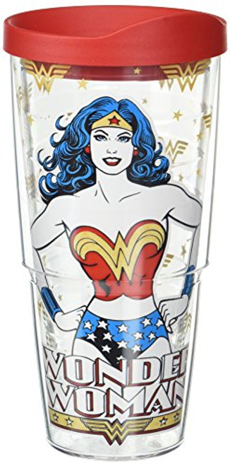 Tervis 1288126 DC Comics Woman-Wonder Mom Insulated Tumbler with Wrap and Red Lid 24 oz - Tritan Clear