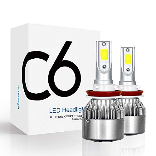 H11/H9/H8 LED Headlight Bulbs, 8000 Lumens 72W 6000K Extremely Bright Xenon White COB Chip Fog Light Low Beam LED Headlamp Bulb Conversion Kit, Pack of 2