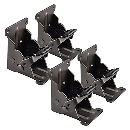 Foldable Support Bracket 4 Pack Folding Hinge Hardware Lock Extension Table Bed Leg for Table Leaf Foldable Dining Tables Computer Desk Kitchen Cabinet Portable with 44 Pcs Screws Black