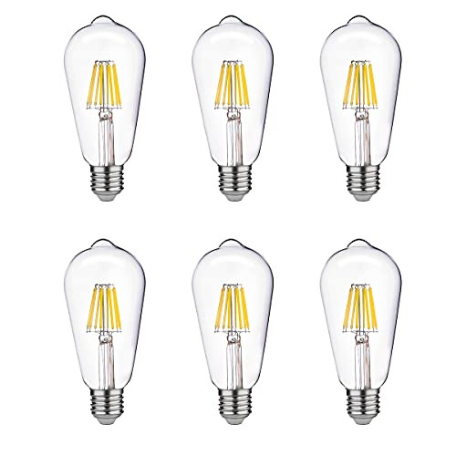 LED Light Bulb ,Dimmable,6W,Equivalent 60W,E26,ST64 Vintage Led Bulb, 6-Pack
