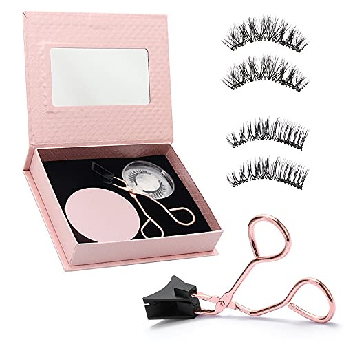 Magnetic Eyelashes Applicator Tool Kit, Dual Magnetic Eyelashes Reusable Magnetic Lashes Kit Without Eyeliner Natural 3D False Lashes False Eyelashes with Tweezers -8 Pieces / 2 Pairs-
