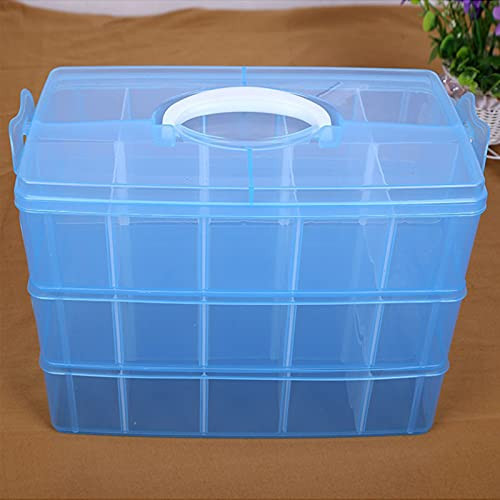 ZLY 3-Tier Demountable Plastic Jewelry Box Organizer Storage Container with Adjustable Dividers 30?Large? Grids -Blue, XL-30 Grids-