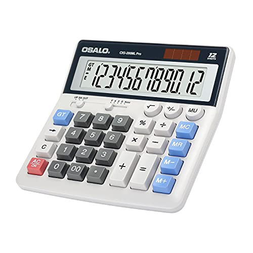 Calculator Extra Large Display Solar Big Buttons 12 Digits Desktop Calculator with Round-up, Memory Function -OS-200ML-