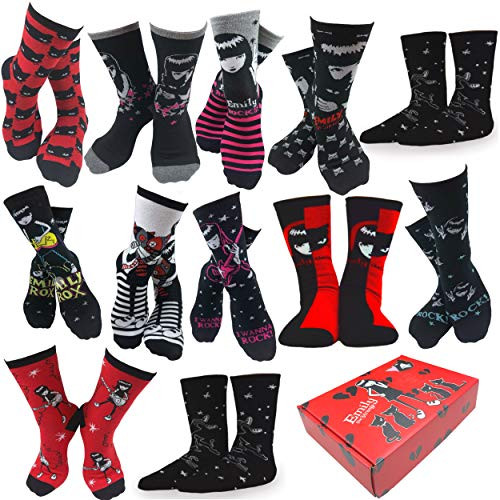Women's Emily the Strange Fun Colorful Fashion Crew Socks - 12 Pair -Liner-Emily the Strange-1-