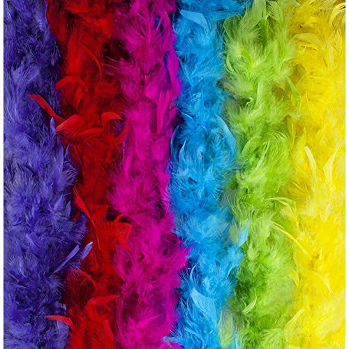 Feather Boa Set of 6 Festive Vibrant Colors  Suitable for Any Occasion  Mardi Gras Decorations - Party Supplies  Mardi Gras Costume Boa Party Accessory - 6.6ft Long Feather Boas