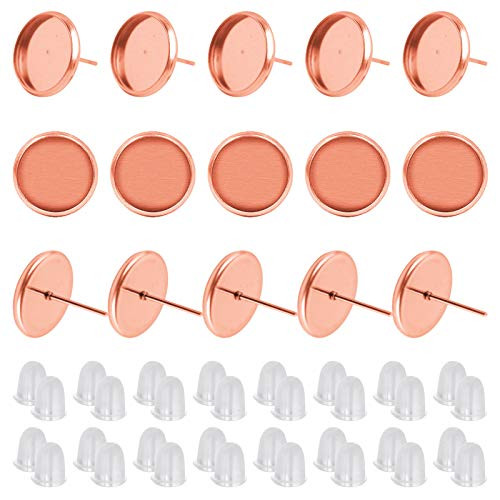 Blank Stud Earring Bezel for Jewelry Making,200Pcs Stud Earring Kit Includes 100Pcs Stainless Steel Cup Post Earrings 100Pcs Rubber Earring Back for DIY Jewelry Findings,Earring Supplies-Rose Gold-