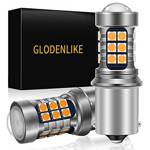 Glodenlike Newest 1156 LED Bulb 1156 P21W 7506 BA15S LED Bulbs Light Bulbs with Projector Replacement for Turn Signal Lights Backup Light Bulb Tail Light 6000K Amber yellow,Pack of 2