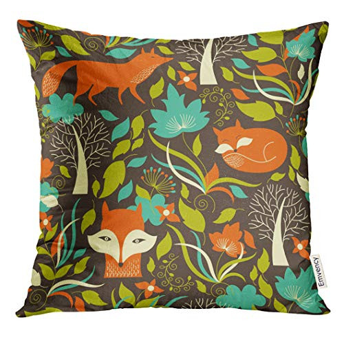 UPOOS Throw Pillow Cover Orange Whimsical with Fox Brown Fall Decorative Pillow Case Home Decor Square 20x20 Inches Pillowcase