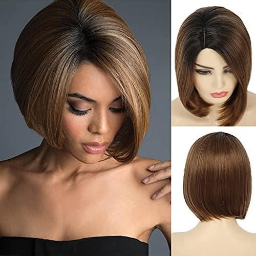 Baruisi Brown Bob Wig Short Straight Ombre Brown Wigs for Women Synthetic Side Part Replacement Cosplay Wig,Brown Mixed Blonde Baruisi Brown Bob Wig Short Straight Ombre Brown Wigs for Women Synthetic Side Part Replacement Cosplay Wig,Brown Mixed Blonde