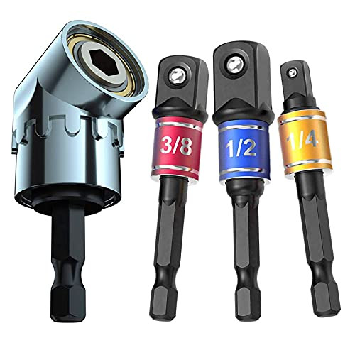 CIGOTU 105 Right Angle Drill Adapter Power Tools Accessories for Screwdriver Bits,Drive Socket Adapter by Electric Drill  plus Impact Grade Socket,Multi-Function Power Drill Adapter for Universal Socket