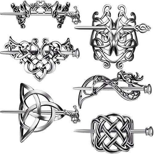 6 Pieces Silver Celtic Hair Slide Hairpins Viking Celtic Hair Clips Celtic Knot Hair Stick Vintage Metal Hair Barrette Hair Pin Retro Hair Accessories for Women Girls 6 Pieces Silver Celtic Hair Slide Hairpins Viking Celtic Hair Clips Celtic Knot Hair Stick Vintage Metal Hair Barrette Hair Pin Retro Hair Accessories for Women Girls