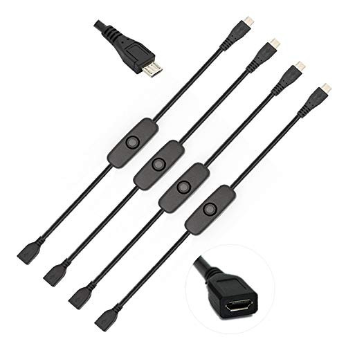 iUniker Raspberry Pi Power Switch, Raspberry Pi 3 Power Supply Cord Pi Power Switch Cable Switch Push On Off for Raspberry Pi 3,Pi 2,B plus,Zero w MicroUSB Female to Male -4-Pack-