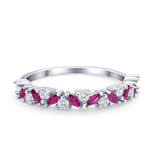Blue Apple Co. Simulated Ruby CZ Size-7 Art Deco Wedding Band Ring Marquise Round Simulated Cubic Zirconia 925 Sterling Silver Blue Apple Co. Simulated Ruby CZ Size-7 Art Deco Wedding Band Ring Marquise Round Simulated Cubic Zirconia 925 Sterling Silver