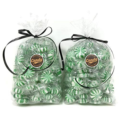 Spearmint Pinwheel Starlights Hard Candy Individually Wrapped, Bulk Gift Bag -Two pounds-