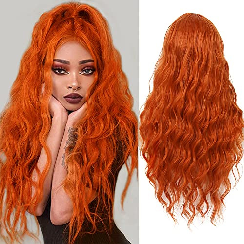 Kaneles Orange Wig for Women Long Wavy Curly Wig Middle Part Synthetic Heat Resistant Fiber 25 inches Daily Party Repalcement Wigs Kaneles Orange Wig for Women Long Wavy Curly Wig Middle Part Synthetic Heat Resistant Fiber 25 inches Daily Party Repalcement Wigs