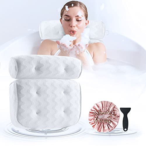 Bathtub Bath Pillow,Villsure Comfort Bath Pillows for Tub,Luxurious Bath Tub Spa Pillow for Neck Back Support Headrest, Soft 4D Air Mesh 6 Non Slip Suction Cups Fits Jacuzzi  and  Hot Tubs for Women  and  Men