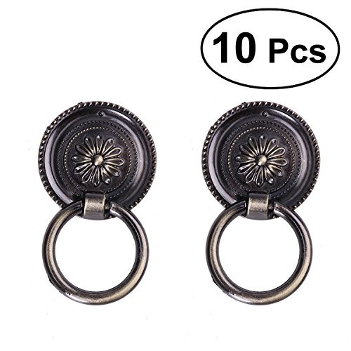 NUOLUX Pull Handle Knobs,10pcs Cupboard Drawer Pull Ring Handle Knob Antique Brass