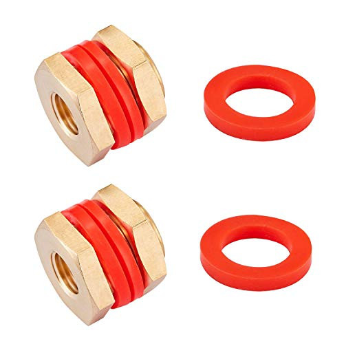 Litorange 2 PCS Lead-Free Brass Bulkhead Fitting 1/4" NPT Female to 1/2" NPT Male Brass Bulk Head Pipe Fitting Bulkhead Tank Fitting Coupler Coupling,15/16" Length -Pack of 2-