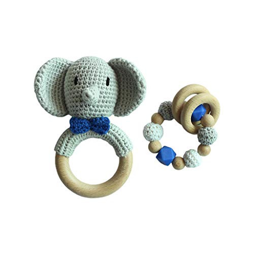 W-ZIYUI Baby Pacifiers Baby Pacifier Clip Teething Bracelet Crochet Elephant Soother Infants Rattle Teether Toy Newborn Dummy Chain Holder Shower Gifts