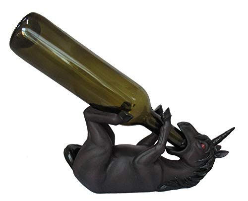 DWK 11" Elixir of Nightmares Black Unicorn Wine Bottle Holder Kitchen Decorative Home Decor Figurine Magical Fantasy Gothic Statue