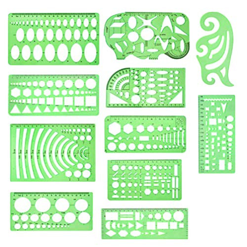 TOYANDONA 11pcs Plastic Drawing Template Ruler Kit Measuring Templates Building Geometric Rulers Stencil for DIY Drafting Illustrations Architecture School Green