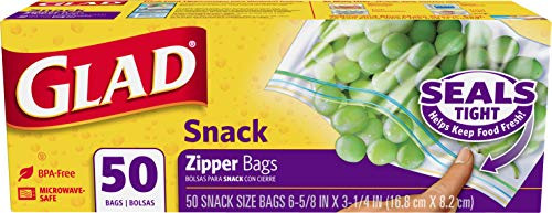 Glad Zipper Food Storage Plastic Bags, Snack, -Package May Vary-, 50 Count